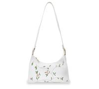 AfitLulu Sac à bandoulière en cuir avec broderie florale, fermeture éclair, petit sac à main, sac demi-lune pour rendre la vie plus facile et plus simple, sac à bandoulière pour femme, blanc,
