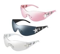 Afkengung Lot de 3 paires de lunettes de soleil Wrap Shield surdimensionnées pour cyclisme et conduite, design étoile Y2K, ultra légères, unisexes