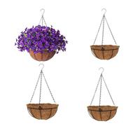 Aflorshope Lot de 4 pots de fleurs suspendus marron 30 cm pour intérieur/extérieur, fer rustique, doublure en coco, résistant à la rouille et aux intempéries