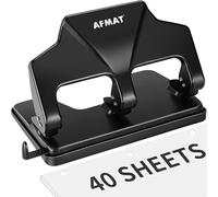 AFMAT HP14 Perforatrice à 3 trous ultra résistante 40 feuilles avec plateau à frites Noir 50% d'effort réduit
