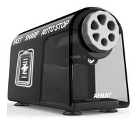 AFMAT Taille-crayon électrique avec boîte à 6 trous - Robuste et rechargeable - Pour crayons de 6 à 11 mm et crayons de couleur - Pour salle de classe, école, bureau - Noir