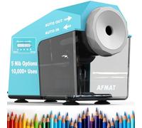 AFMAT Taille-crayon électrique, rapide et mains libres, plus de 10 000 utilisations, 5 plumes, taille-crayon entièrement automatique pour salle de classe, taille-crayons robuste pour crayons de