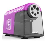 AFMAT Taille-crayon électrique robuste, 6 trous pour crayons et crayons de couleur de 6 à 11 mm, rechargeable, avec boîte pour salle de classe, école, super rapide, économie de crayon, violet