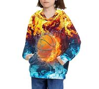 AFPANQZ Pull à capuche pour garçon - Confortable - Pull à capuche à manches longues - Coupe ample - Pour jeunes enfants, 0-Basketball Fire, 11-13 ans