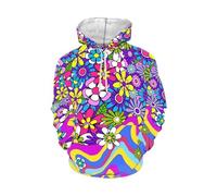 AFPANQZ Pull à capuche pour homme, grande taille, pull à capuche extensible, coupe ample, t-shirts décontractés, Fleur hippie colorée, 5X-Large