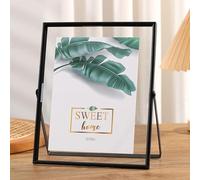 AFQBOEQXY Cadre Acrylique, Cadre Photo Double Face en Verre avec Support, Cadre Fer doré et Noir, 4/6/7/8/10 Pouces(Black,4-inch Display Table)