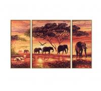 Africa Elephant Caravan Triptyque - Peinture par numéros