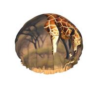 Africa Girafe Majestic Tree Print Bonnet de douche réutilisable pour femme, chapeau de bain double couche imperméable, bonnet de bain à séchage rapide