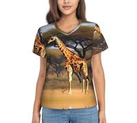 Africa Giraffe Majestic Tree Print Chemises élégantes et confortables pour femmes - T-shirts d'été décontractés à manches courtes, noir, Taille L