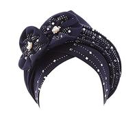 Africain Abaya Turban pour femme musulmane élégant bandana respirant doux couvre-chef complet avant croisé chimio réglable pour femme Dubaï Moyen-Orient Hijab Foulard, O bleu marine, taille unique