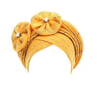 Africain Abaya Turban pour femme musulmane élégant bandana respirant doux couvre-chef complet avant croisé chimio réglable pour femme Dubaï Moyen-Orient Hijab Foulard, O jaune., taille unique