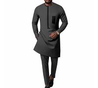 Africain Chemise et Pantalon Ensemble Africain pour Hommes Manches Longues Dashiki Ensemble 2 Pièces Costume Vêtements D'extérieur Formidable Haut Coton Survêtement Vêtements (Color : Gray, Size : L