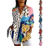 Africain Chemisier Femme Manche Longue à Boutons imprimé Ethnique Chemise Long Femme Grande Taille Blouse Chic et élégant col v Fleurie Tunique Ample Fluide Mode Casual Vintage Folklore Shirts