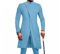 Africain Dashiki Tenues pour Hommes Manches Longues Chemise Ensemble 2 Pièces Top et Pantalon Porté Mariage Vêtements Costume Manteaux Survêtement (Color : Blue-Grey, Size : XL)