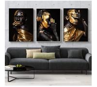Africain Noir et Or Femme Art Impression sur Toile Affiche Decoration Murale Tableau Art Moderne Toile Peinture Sans Cadre40x50cm