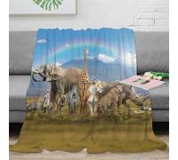 African Animals Couverture Plaid Polaire Flanelle Super Chaude, Couche Elephant Couverture En Peluche De Lapin Artificiel Et Duveteuse Canape Polaire Poil Douce Et Confortable 60x80inch(150x200cm)