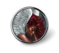 African Black Angel Woman Round Brooch Pin Badge Lapel Tie Pin for Women Men Office Worker Teacher Decor