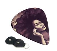 African Hair Lot de 6 médiators en celluloïd avec support en cuir pour guitare basse électrique acoustique Noir Épaisseur 0,46 mm