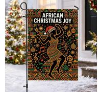 African Heritage Drapeau de jardin Joie Dansante de Noël 30,5 x 45,7 cm | Symboles Kwanzaa, drapeau de cour, notes de musique, motifs géométriques, chapeau de Père Noël, silhouette festive