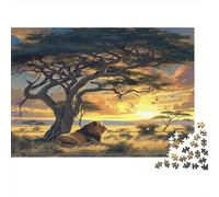 African Lion Puzzle 1000 Pièces en Carton Épais Et Robuste, Jeu De Puzzle Sunset Lionbrain Training Puzzle pour Une Alternative Aux Jeux De Société, Souvenir De Vacances 38x26cm/10