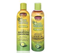 African Pride - Lot de 2 soins capillaires anti-casse Olive Miracle - shampoing et après-shampoing 2 en 1 355 ml/après-shampoing sans rinçage 355 ml
