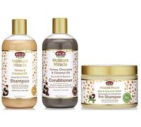 African Pride Pré-shampooing démêlant et revitalisant Moisture Miracle, Shampooing et revitalisant de 3, huile de coco, miel, miel, chocolat, huile de noix de coco, eau d'aloès et de noix de coco
