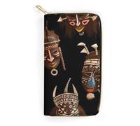 African Ritual Portefeuille fin en cuir synthétique pour cartes de crédit, portefeuille à deux volets, poche à fermeture éclair, poche pour pièces d'identité, porte-monnaie, porte-monnaie avec
