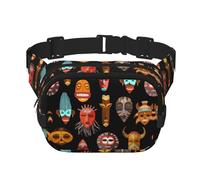 African Ritual Sac banane carré double épaisseur ethnique tribal sac de poitrine sac bandoulière sac de course à pied voyage randonnée, Noir , Taille unique