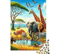 African Safari Scene 1000 Morceaux Papier Écologique Casse-tête Entraînement Cérébral Niveau Difficulté Équilibré Divertissement Weekend Domicile 70x50cm/1000pcs