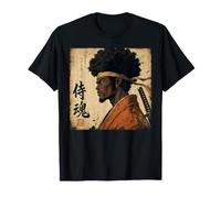 African Samurai Fighter Bushido Katana Japonais Black Anime T-Shirt
