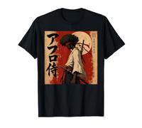 African Samurai Fighter Bushido Katana Japonais Black Anime T-Shirt