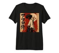 African Samurai Fighter Bushido Katana Japonais Black Anime T-Shirt Haut de Gamme