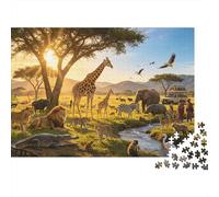 African Savanna Puzzles 1000 Pièces Recycled Material Wildlife Park Adulte Jigsaws Developing Boy & Girl‘s Intelligence Jeu Parent-Enfant Activity 70x50cm/1000pcs