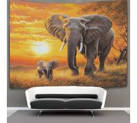 African Soleilset Tapisserie Bull Éléphant with Baby Éléphant Tapisserie Murale À Suspendre Pour Chambre À Coucher, Salon,appartement,dortoir,décorations Murales, Décoration Artistique 130cmx150cm