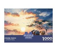 African_Sunset_with_Elephants 1000 Pcs Carton Extra-épais Coffret De Puzzles African Safari Landscape Stimulant Et Éducatif Jeu Familial Puzzles As Birthday Gifts 38x26cm/1000pcs