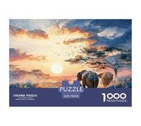 African_Sunset_with_Elephants 1000 Pcs Carton Premium Lot de Puzzles African Safari Landscape Stimulant Et Éducatif Jeu Créatif Puzzles pour Adultes Et Enfants 70x50cm/1000pcs