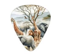 African-Wildlife-Harmony Lot de 12 médiators avec 3 épaisseurs et boîte de rangement, médiators en ABS pour guitare basse électrique