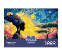 African Woman with an Afro Hairstyle 1000 Pcs Carton Premium Coffret De Puzzles Van-Gogh Style Starry Sky Stimulant Et Éducatif Jeu Familial Puzzles As Birthday Gifts 70x50cm/1000pcs