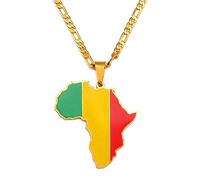 Afrique Carte Mali Drapeau Pendentif Collier - Mali Drapeau Pendentif Collier Mali Charm Clavicule Chaîne Afrique Carte Pendentif 3.8Cm Collier Mali Hip Hop Bijoux,Aureate,45Cm Ou 17.7 Pouces