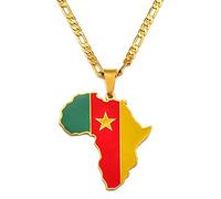 Afrique Contour Carte Pendentif Collier - Pays Drapeau Imprimé Hip-Hop Ghana Nigeria Congo Somalie Ouganda Zambie Libéria Bijoux, Femmes Hommes Unisexe Cadeaux Patriotiques, Cameroun, Taille Un