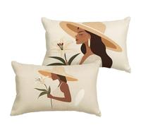 Afrique Coussin Exterieur Impermeable 30x50 cm Lin Housse Coussin Femme Double Face Imprimé Rectangulaire Taie Oreiller pour Salon Intérieur/Extérieur Jardin Été Decor Cadeaux, Lot de 2 1B-682