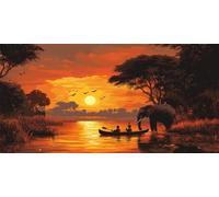 Afrique Diamond Painting Adultes,DIY 5D Diamant Painting Kit Complet coucher de soleil Diamond Painting Grand Format 35x70cm,Diamant Painting Point De Croix Artisanat Tableau Decoration Murale,Gifts