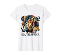 Afrique du Sud Big Five Animals Wildlife Pride Art T-Shirt Graphique avec Valeur, Femme, Blanc, M