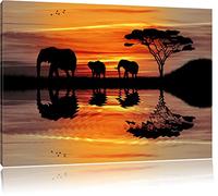 Afrique Elephant de soleil noir / blanc Taille: 100x70 sur toile, XXL énormes Photos complètement encadrée avec civière, impression d'art sur murale avec cadre, moins cher que la peinture ou une peinture à l'huile, pas une affiche ou une bannière,