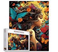 Afrique Noir Femme Puzzles 1000 Pièces pour Adultes, Familles (Sexy Girl, Fleurs, Papillon, Hortensia) Pièces S'Assemblent Parfaitement Assorti 19,7 pouces x 27,6 pouces Cheveux Bouclés Féminin