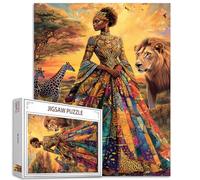 Afrique Noir Fille Peinture 1000 Pièces Jigsaw Puzzle Adulte Jigsaw Puzzle Reine Ornement Robe Animal Tigre Puzzles Jeu Afro-Amérique Femme Décor Artisanat Chambre Décor Wildlife Puzzle Art Cadeau