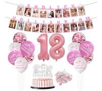 Afritee Décoration 18e anniversaire garçon fille, joyeux anniversaire, dix-huit ans, enfin toute l'année, guirlande photo, bannière, ballons de décoration de gâteau
