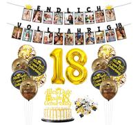 Afritee Décoration 18e anniversaire garçon fille, joyeux anniversaire, dix-huit ans, enfin toute l'année, guirlande photo, bannière, ballons de décoration de gâteau, confettis