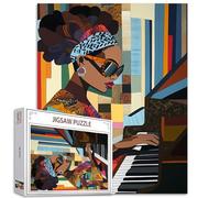Afro Amérique Femme 1000 Pièces Puzzles pour Adultes Jazz Musicien Peinture Jigsaw Puzzle Afro Pianiste 1000 Pièces Puzzles Jeu Cool Girl Jouer Piano Décoration Murale DIY Artisanat Puzzle Art