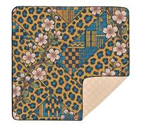 Afro-Asian Fusion Safari Grand tapis de jeu antidérapant pour bébé résistant à l'eau Motif léopard 127 x 127 cm